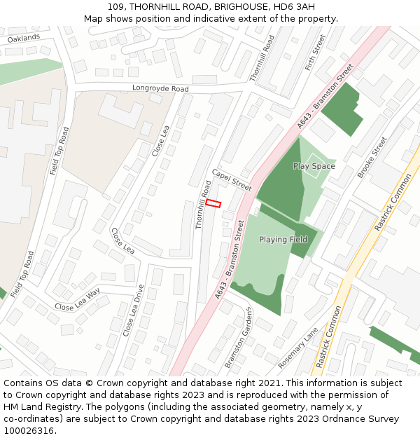 109, THORNHILL ROAD, BRIGHOUSE, HD6 3AH: Location map and indicative extent of plot
