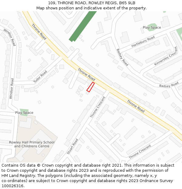 109, THRONE ROAD, ROWLEY REGIS, B65 9LB: Location map and indicative extent of plot