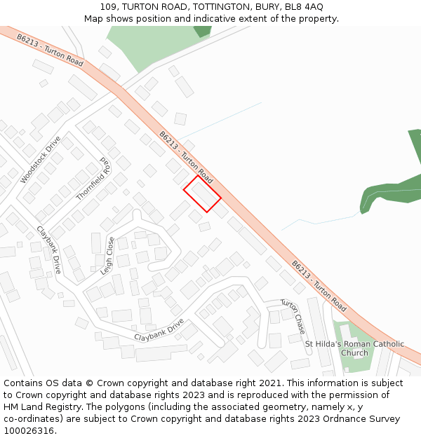 109, TURTON ROAD, TOTTINGTON, BURY, BL8 4AQ: Location map and indicative extent of plot
