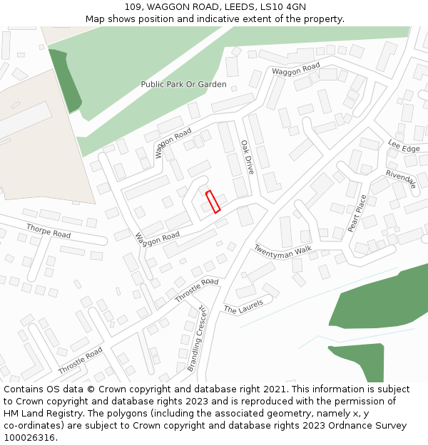 109, WAGGON ROAD, LEEDS, LS10 4GN: Location map and indicative extent of plot