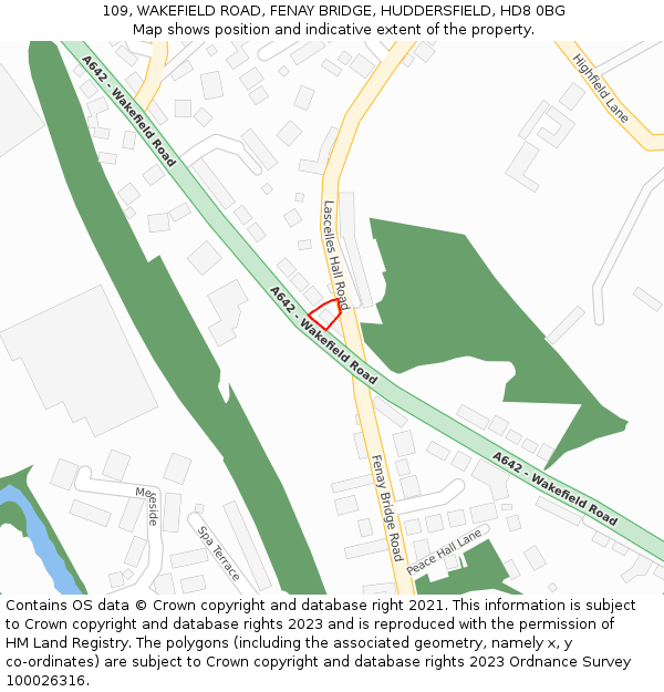 109, WAKEFIELD ROAD, FENAY BRIDGE, HUDDERSFIELD, HD8 0BG: Location map and indicative extent of plot