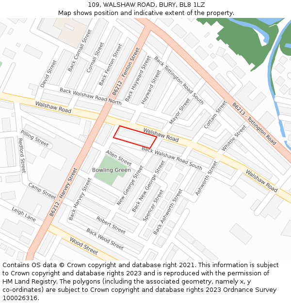 109, WALSHAW ROAD, BURY, BL8 1LZ: Location map and indicative extent of plot