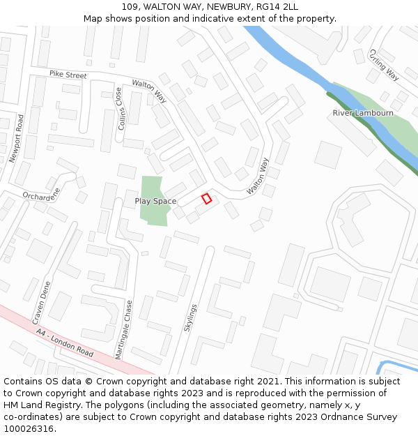 109, WALTON WAY, NEWBURY, RG14 2LL: Location map and indicative extent of plot