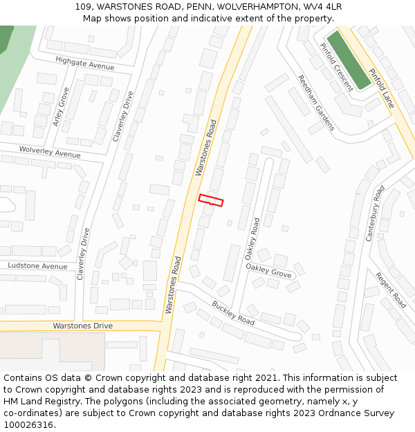 109, WARSTONES ROAD, PENN, WOLVERHAMPTON, WV4 4LR: Location map and indicative extent of plot