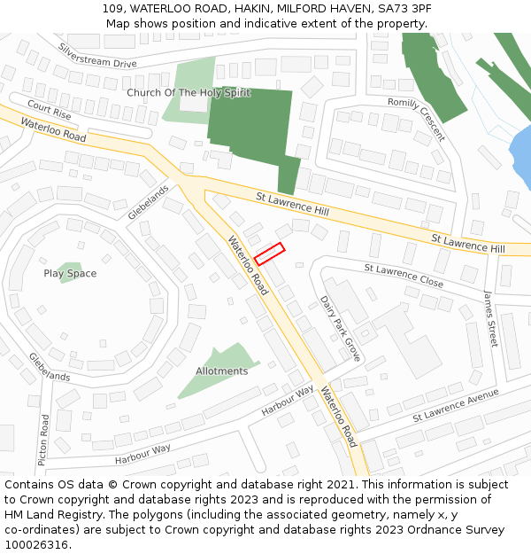 109, WATERLOO ROAD, HAKIN, MILFORD HAVEN, SA73 3PF: Location map and indicative extent of plot