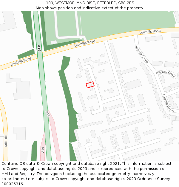 109, WESTMORLAND RISE, PETERLEE, SR8 2ES: Location map and indicative extent of plot