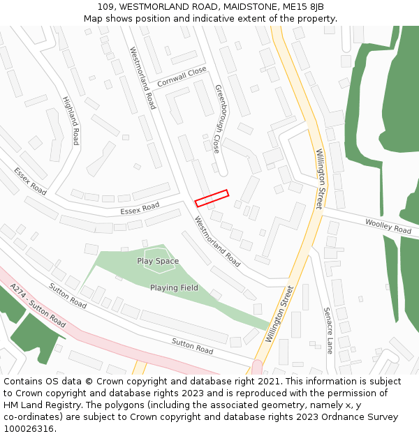 109, WESTMORLAND ROAD, MAIDSTONE, ME15 8JB: Location map and indicative extent of plot