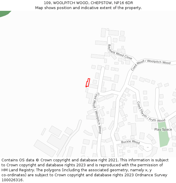 109, WOOLPITCH WOOD, CHEPSTOW, NP16 6DR: Location map and indicative extent of plot