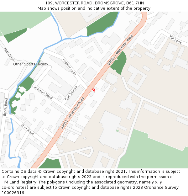 109, WORCESTER ROAD, BROMSGROVE, B61 7HN: Location map and indicative extent of plot