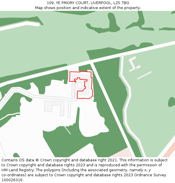 109, YE PRIORY COURT, LIVERPOOL, L25 7BG: Location map and indicative extent of plot