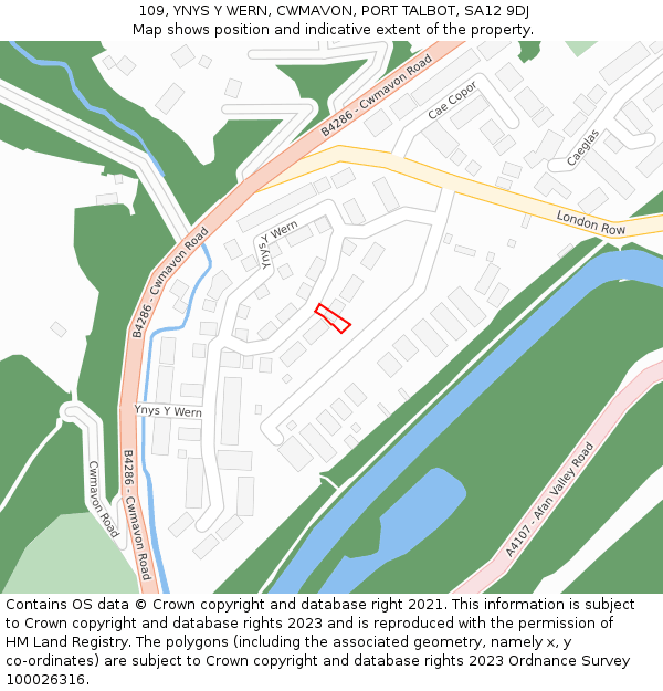 109, YNYS Y WERN, CWMAVON, PORT TALBOT, SA12 9DJ: Location map and indicative extent of plot