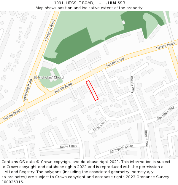 1091, HESSLE ROAD, HULL, HU4 6SB: Location map and indicative extent of plot