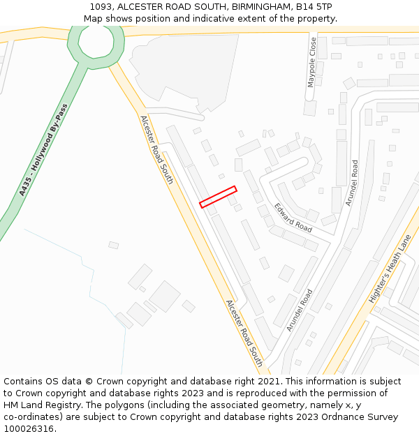 1093, ALCESTER ROAD SOUTH, BIRMINGHAM, B14 5TP: Location map and indicative extent of plot