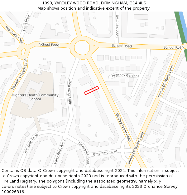 1093, YARDLEY WOOD ROAD, BIRMINGHAM, B14 4LS: Location map and indicative extent of plot