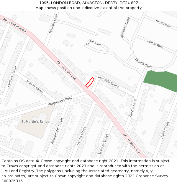 1095, LONDON ROAD, ALVASTON, DERBY, DE24 8PZ: Location map and indicative extent of plot