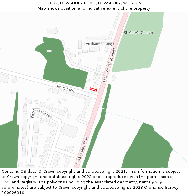 1097, DEWSBURY ROAD, DEWSBURY, WF12 7JN: Location map and indicative extent of plot