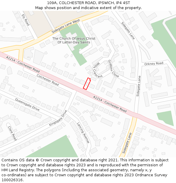 109A, COLCHESTER ROAD, IPSWICH, IP4 4ST: Location map and indicative extent of plot