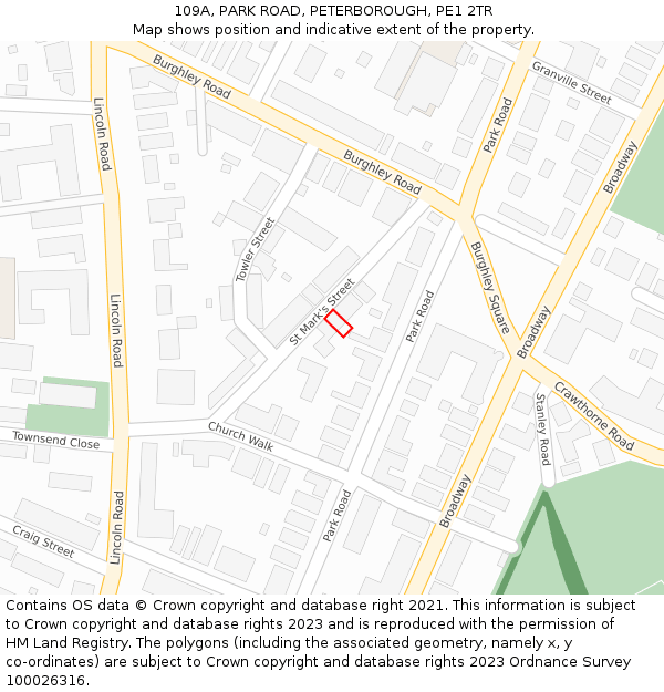 109A, PARK ROAD, PETERBOROUGH, PE1 2TR: Location map and indicative extent of plot
