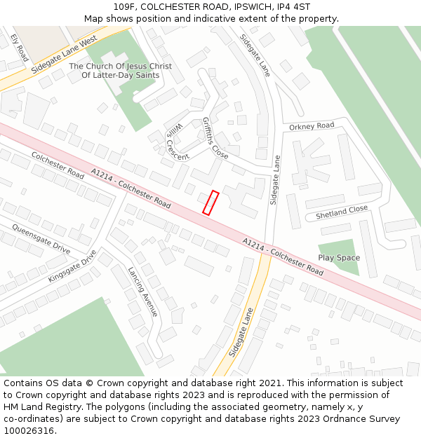 109F, COLCHESTER ROAD, IPSWICH, IP4 4ST: Location map and indicative extent of plot