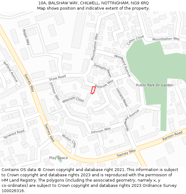 10A, BALSHAW WAY, CHILWELL, NOTTINGHAM, NG9 6RQ: Location map and indicative extent of plot