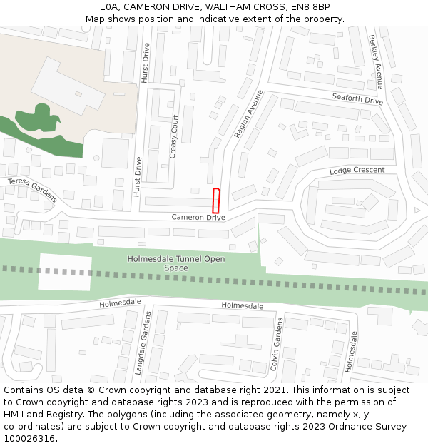 10A, CAMERON DRIVE, WALTHAM CROSS, EN8 8BP: Location map and indicative extent of plot