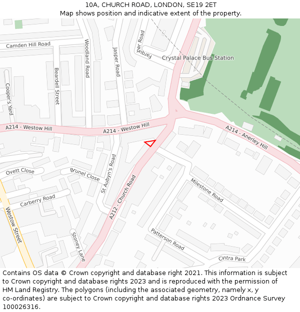 10A, CHURCH ROAD, LONDON, SE19 2ET: Location map and indicative extent of plot