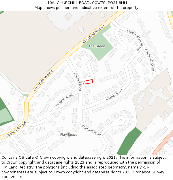 10A, CHURCHILL ROAD, COWES, PO31 8HH: Location map and indicative extent of plot