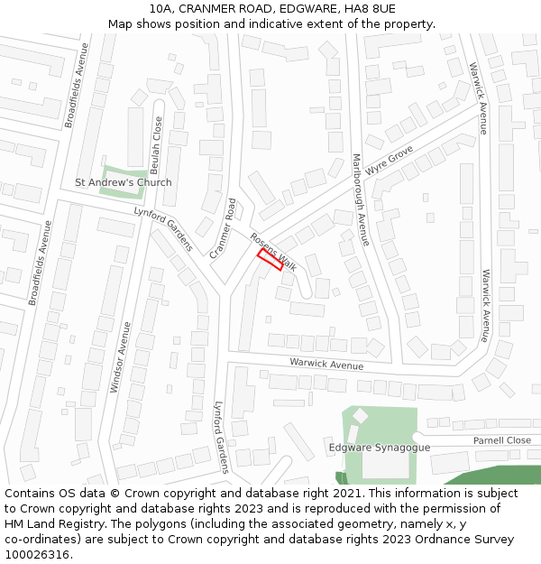 10A, CRANMER ROAD, EDGWARE, HA8 8UE: Location map and indicative extent of plot