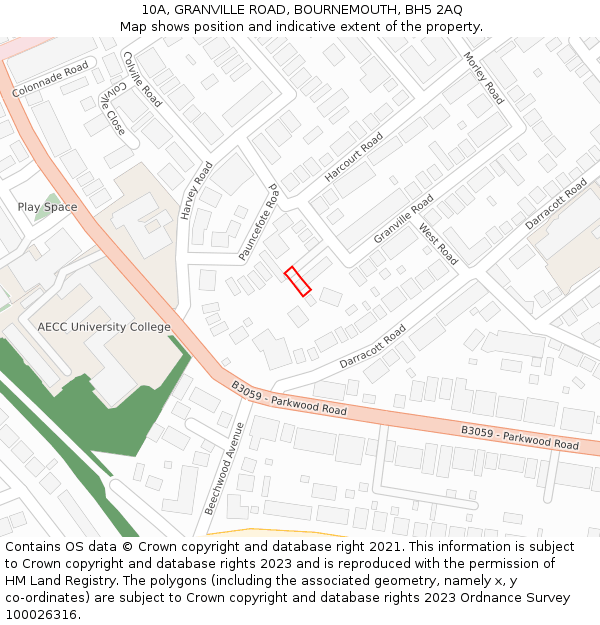 10A, GRANVILLE ROAD, BOURNEMOUTH, BH5 2AQ: Location map and indicative extent of plot