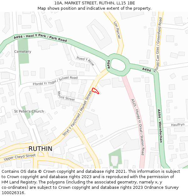 10A, MARKET STREET, RUTHIN, LL15 1BE: Location map and indicative extent of plot