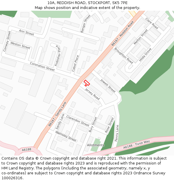 10A, REDDISH ROAD, STOCKPORT, SK5 7PE: Location map and indicative extent of plot