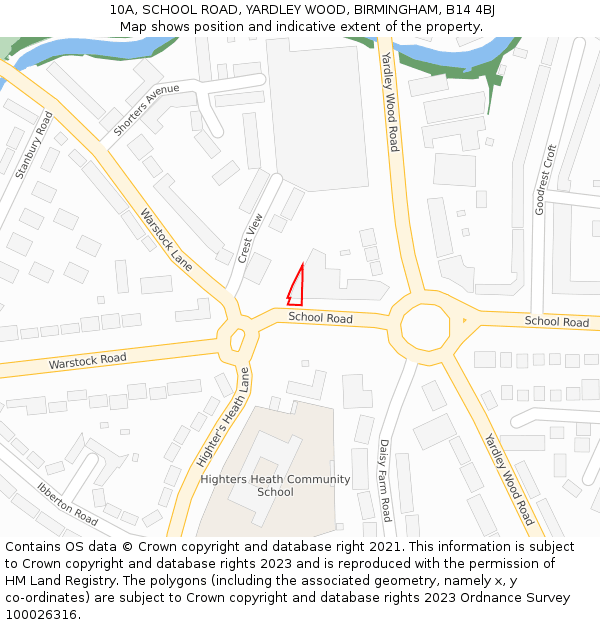 10A, SCHOOL ROAD, YARDLEY WOOD, BIRMINGHAM, B14 4BJ: Location map and indicative extent of plot