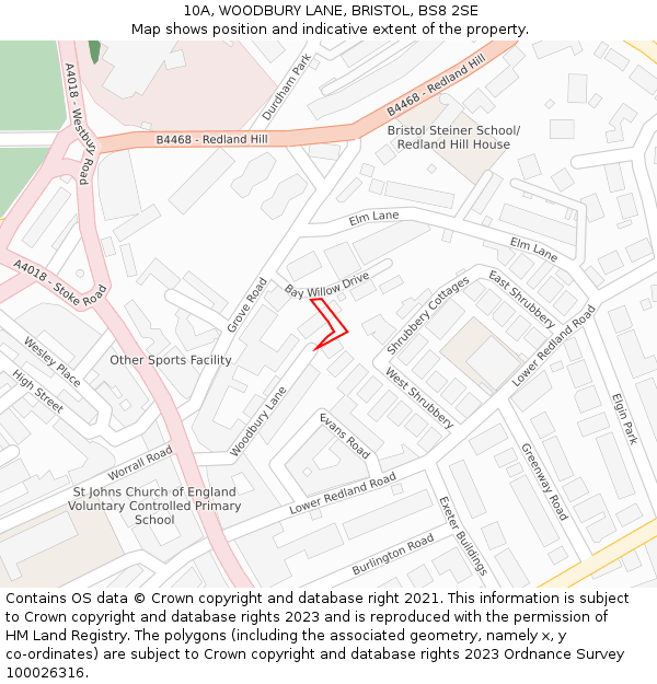 10A, WOODBURY LANE, BRISTOL, BS8 2SE: Location map and indicative extent of plot