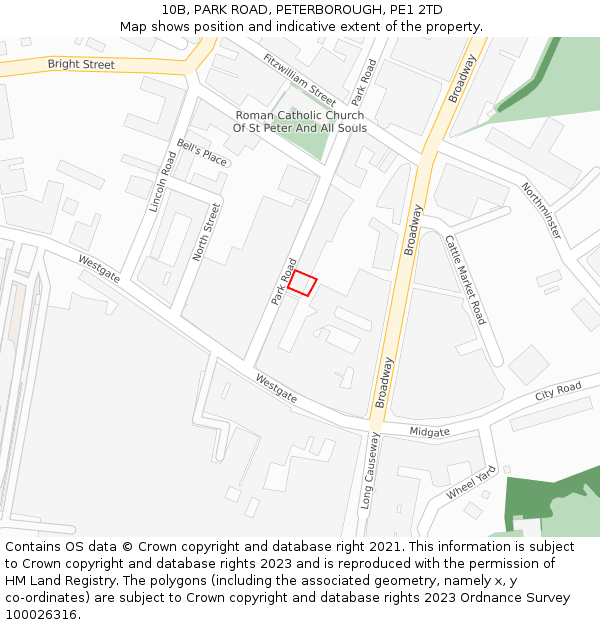 10B, PARK ROAD, PETERBOROUGH, PE1 2TD: Location map and indicative extent of plot