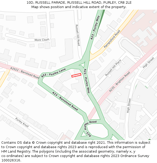 10D, RUSSELL PARADE, RUSSELL HILL ROAD, PURLEY, CR8 2LE: Location map and indicative extent of plot