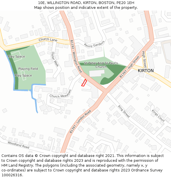 10E, WILLINGTON ROAD, KIRTON, BOSTON, PE20 1EH: Location map and indicative extent of plot