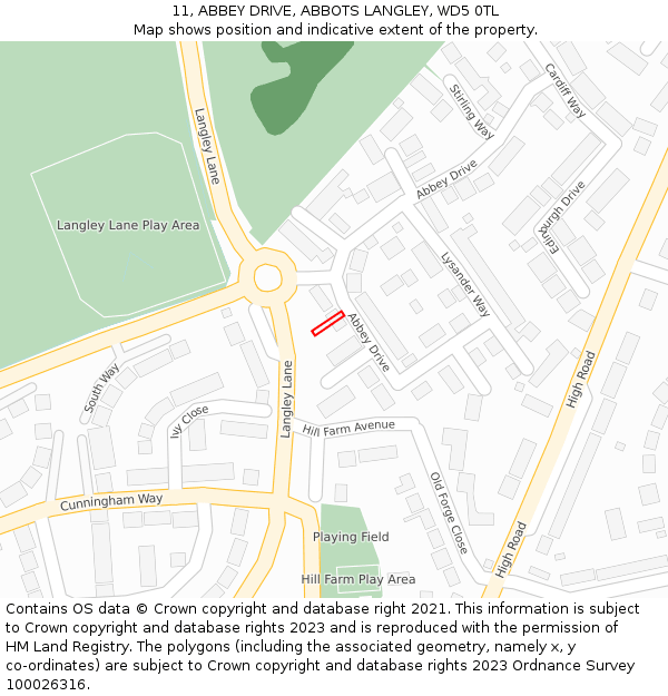 11, ABBEY DRIVE, ABBOTS LANGLEY, WD5 0TL: Location map and indicative extent of plot