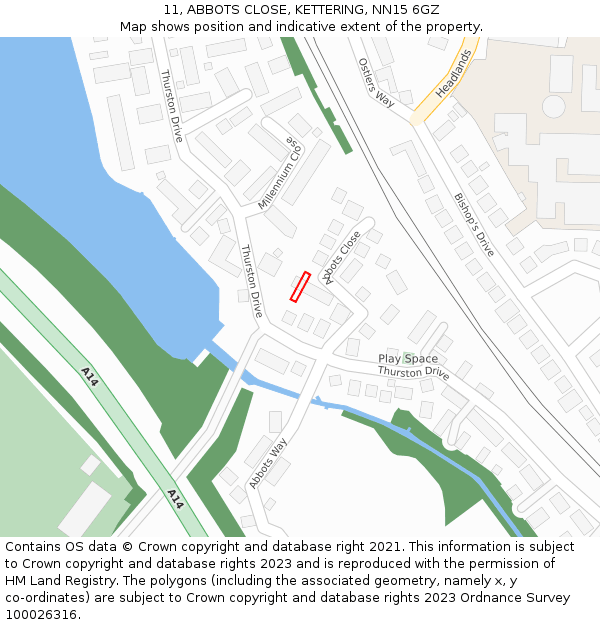 11, ABBOTS CLOSE, KETTERING, NN15 6GZ: Location map and indicative extent of plot