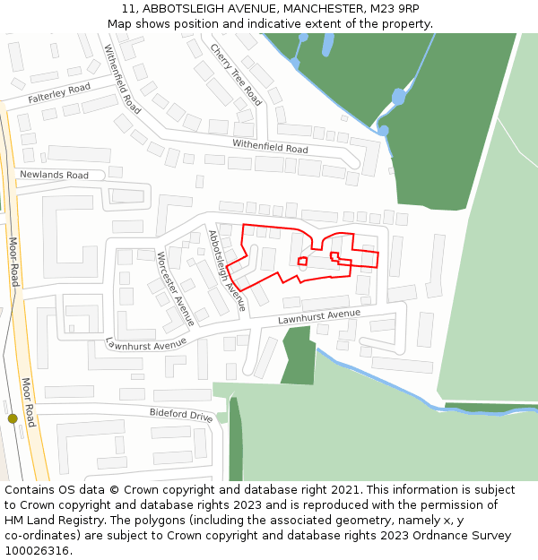 11, ABBOTSLEIGH AVENUE, MANCHESTER, M23 9RP: Location map and indicative extent of plot