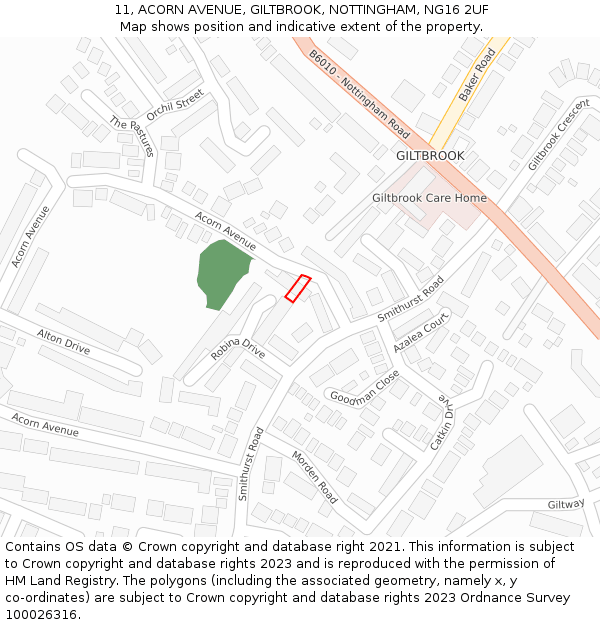 11, ACORN AVENUE, GILTBROOK, NOTTINGHAM, NG16 2UF: Location map and indicative extent of plot
