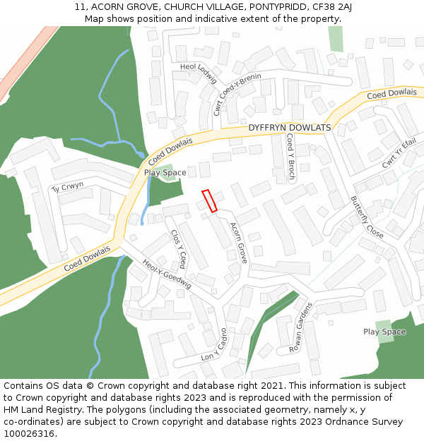 11, ACORN GROVE, CHURCH VILLAGE, PONTYPRIDD, CF38 2AJ: Location map and indicative extent of plot