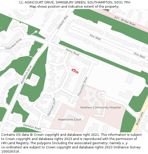 11, AGINCOURT DRIVE, SARISBURY GREEN, SOUTHAMPTON, SO31 7PH: Location map and indicative extent of plot