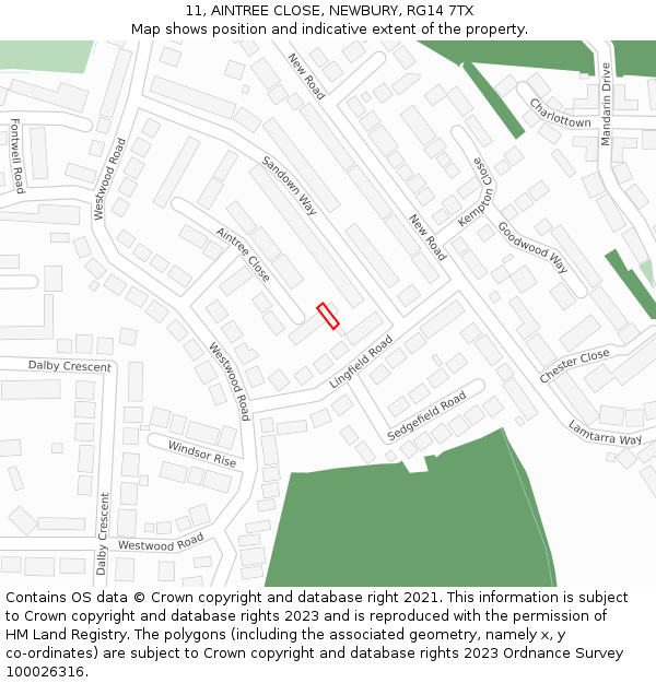 11, AINTREE CLOSE, NEWBURY, RG14 7TX: Location map and indicative extent of plot