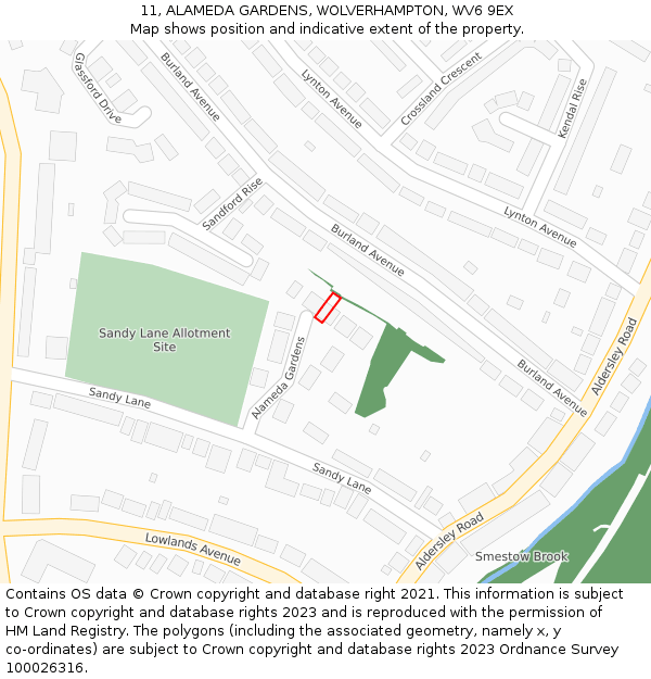 11, ALAMEDA GARDENS, WOLVERHAMPTON, WV6 9EX: Location map and indicative extent of plot