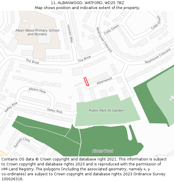 11, ALBANWOOD, WATFORD, WD25 7BZ: Location map and indicative extent of plot