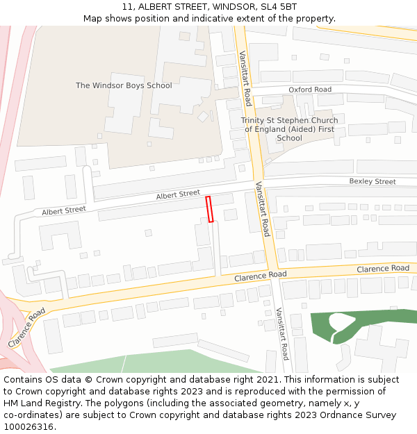 11, ALBERT STREET, WINDSOR, SL4 5BT: Location map and indicative extent of plot