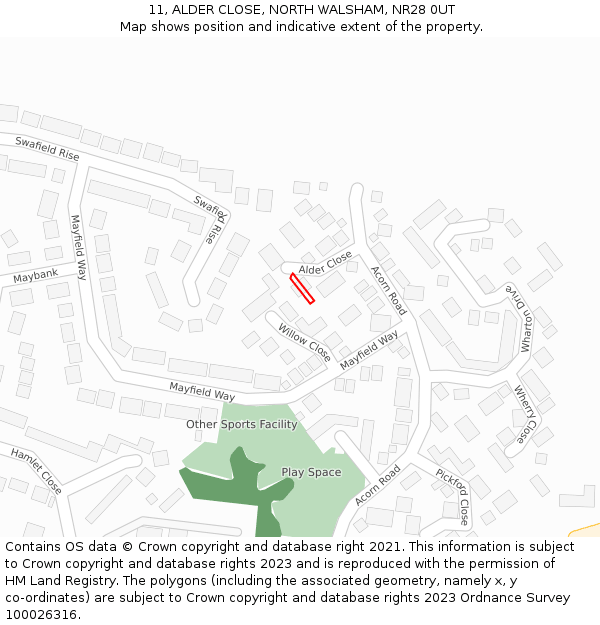 11, ALDER CLOSE, NORTH WALSHAM, NR28 0UT: Location map and indicative extent of plot