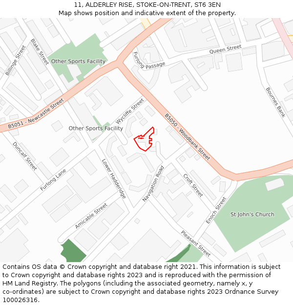 11, ALDERLEY RISE, STOKE-ON-TRENT, ST6 3EN: Location map and indicative extent of plot
