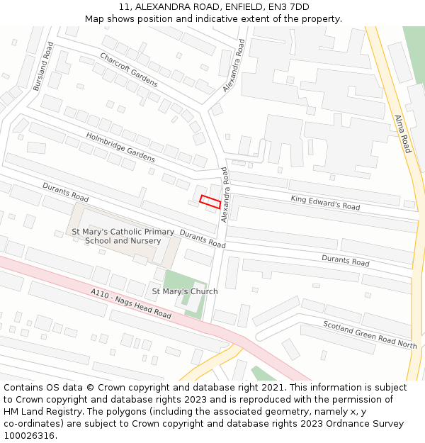 11, ALEXANDRA ROAD, ENFIELD, EN3 7DD: Location map and indicative extent of plot