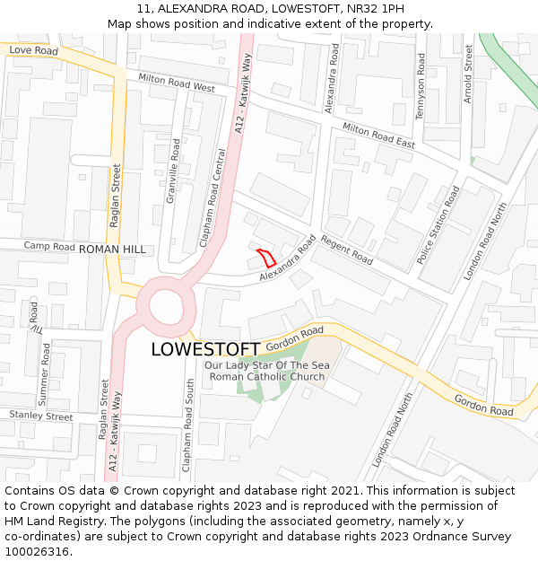 11, ALEXANDRA ROAD, LOWESTOFT, NR32 1PH: Location map and indicative extent of plot